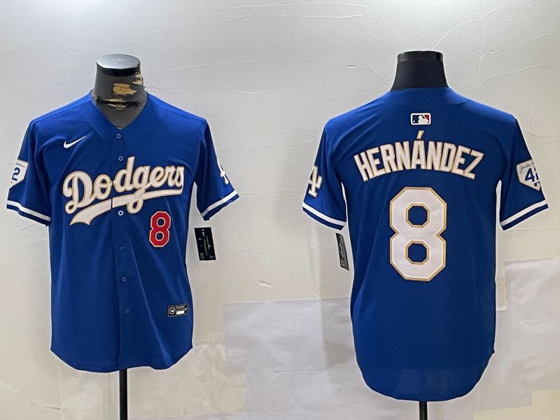 Men Los Angeles Dodgers 8 Hernandez Blue Gold Game 2024 Nike MLB Jersey style 11202